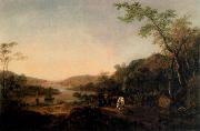 Thomas Gainsborough An Extensive River Landscape with Cattle and a Drover and Sailing Boats in the distance painting